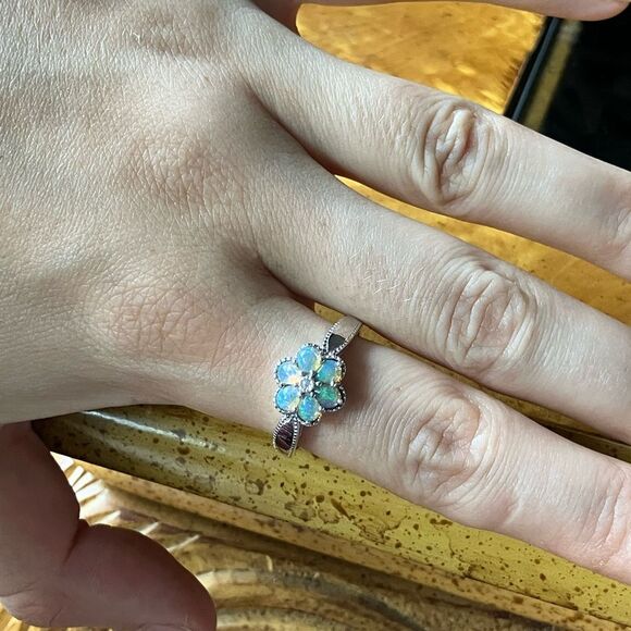 Natural Ethiopian Opal Sterling Silver Ring Size 10 - Picture 4 of 10